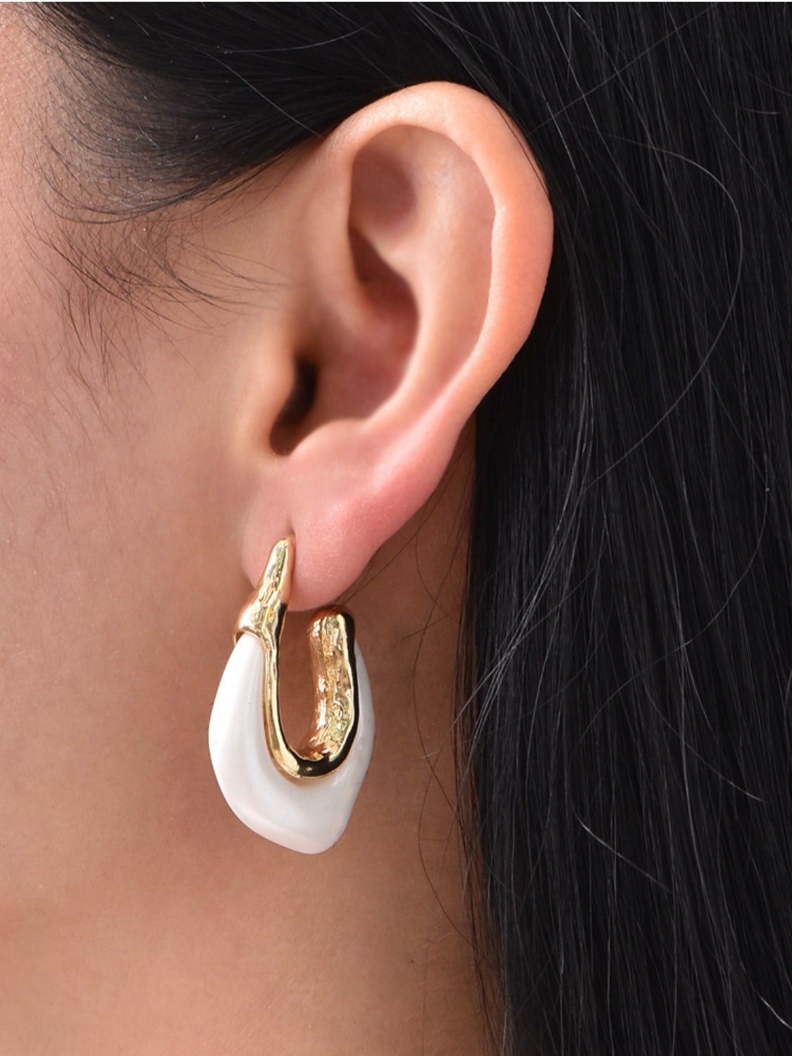 White Enamel Sculpted Hoops