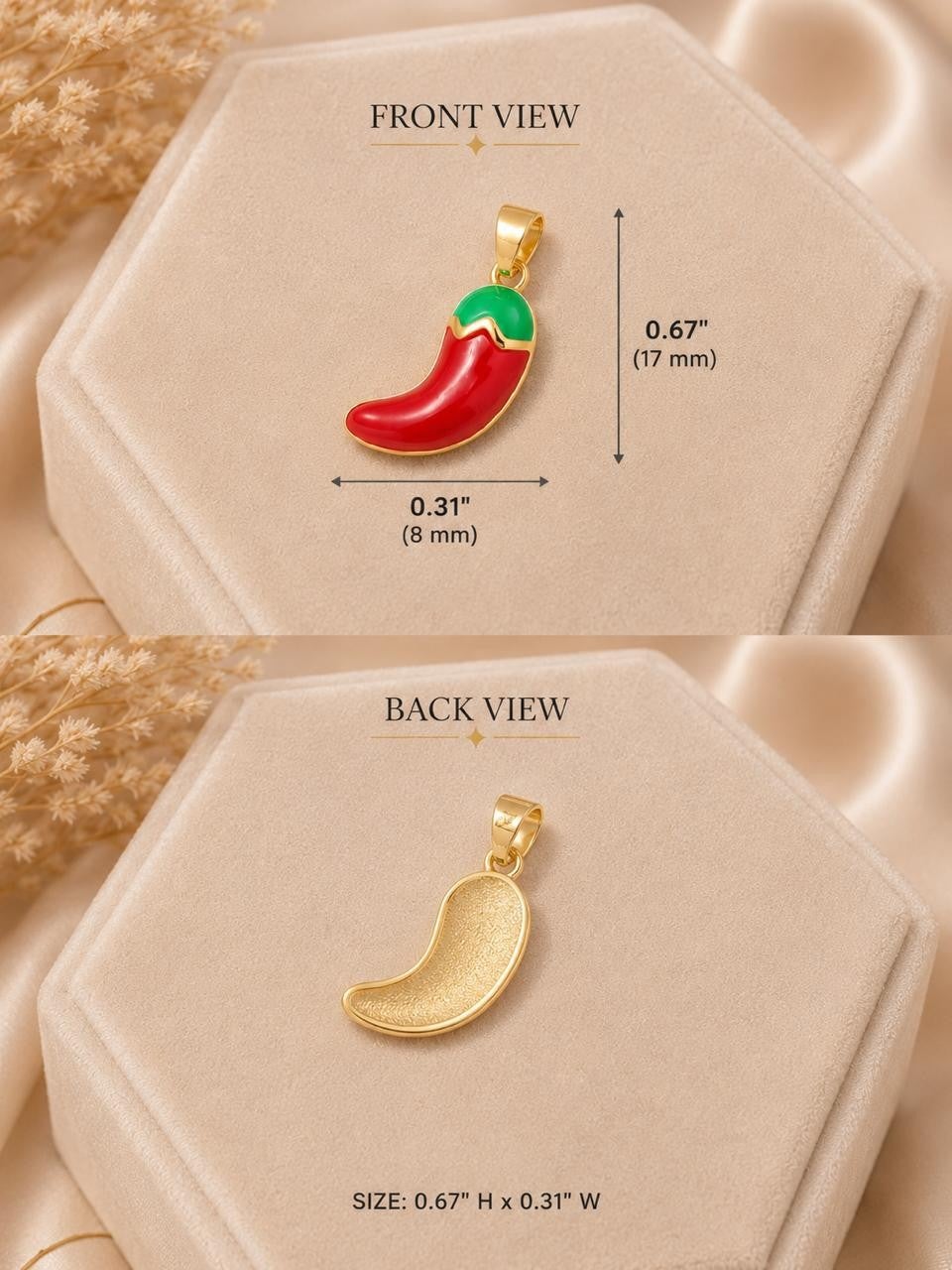 Red Chili Pepper Charm Pendant - Gold Plated
